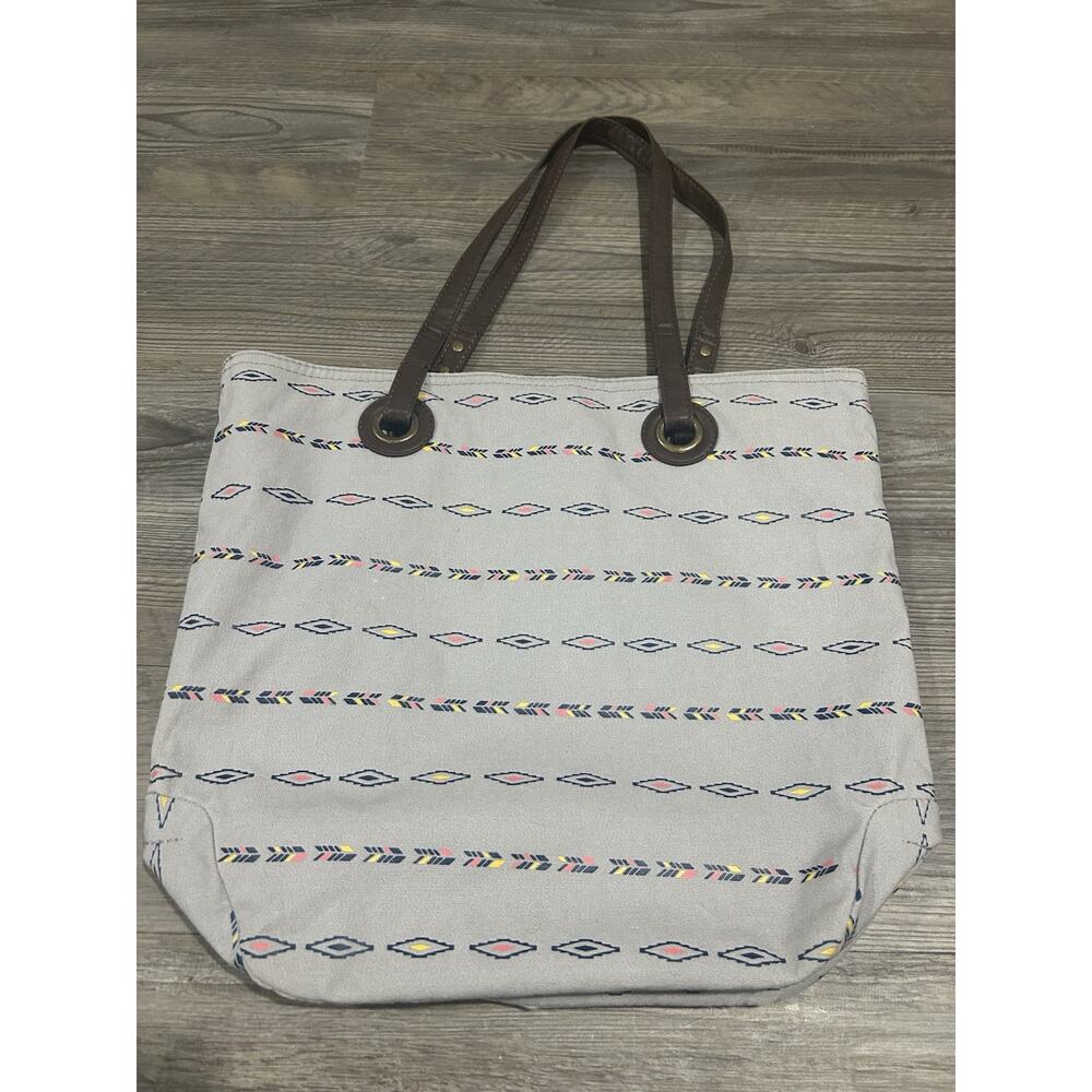Aeropostale Grey Boho Southwest Pattern Canvas Tote Beach Bag Shopping